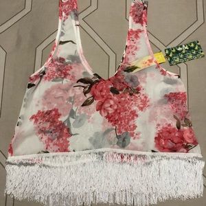 Mumu blossom fringe tank top